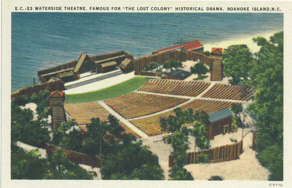 A vintage postcard of the amphitheater on Roanoke Island where The Lost Colony drama is performed.