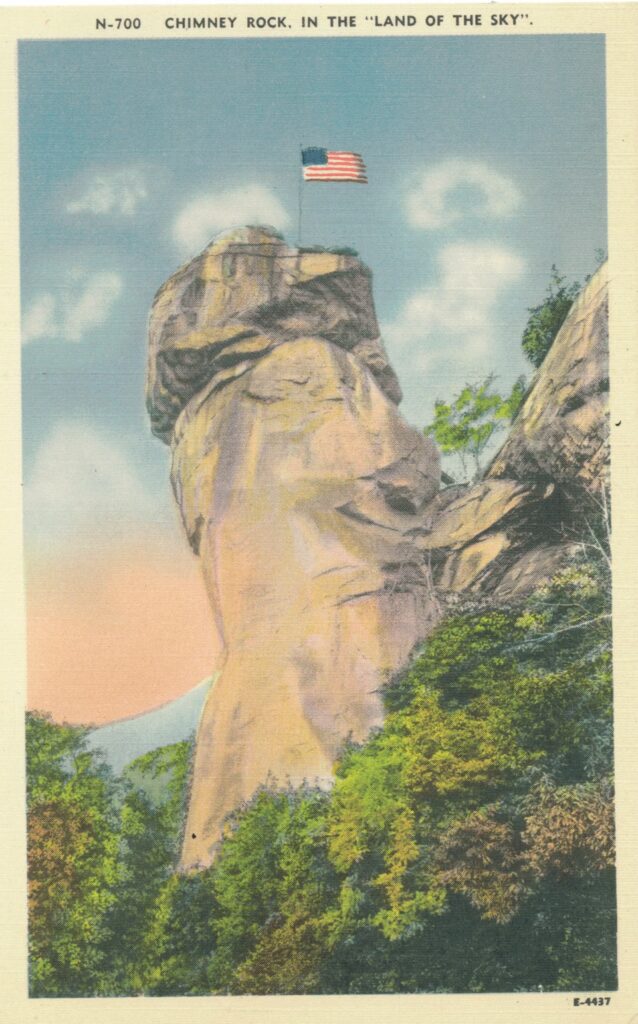 A vintage  postcard of Chimney Rock